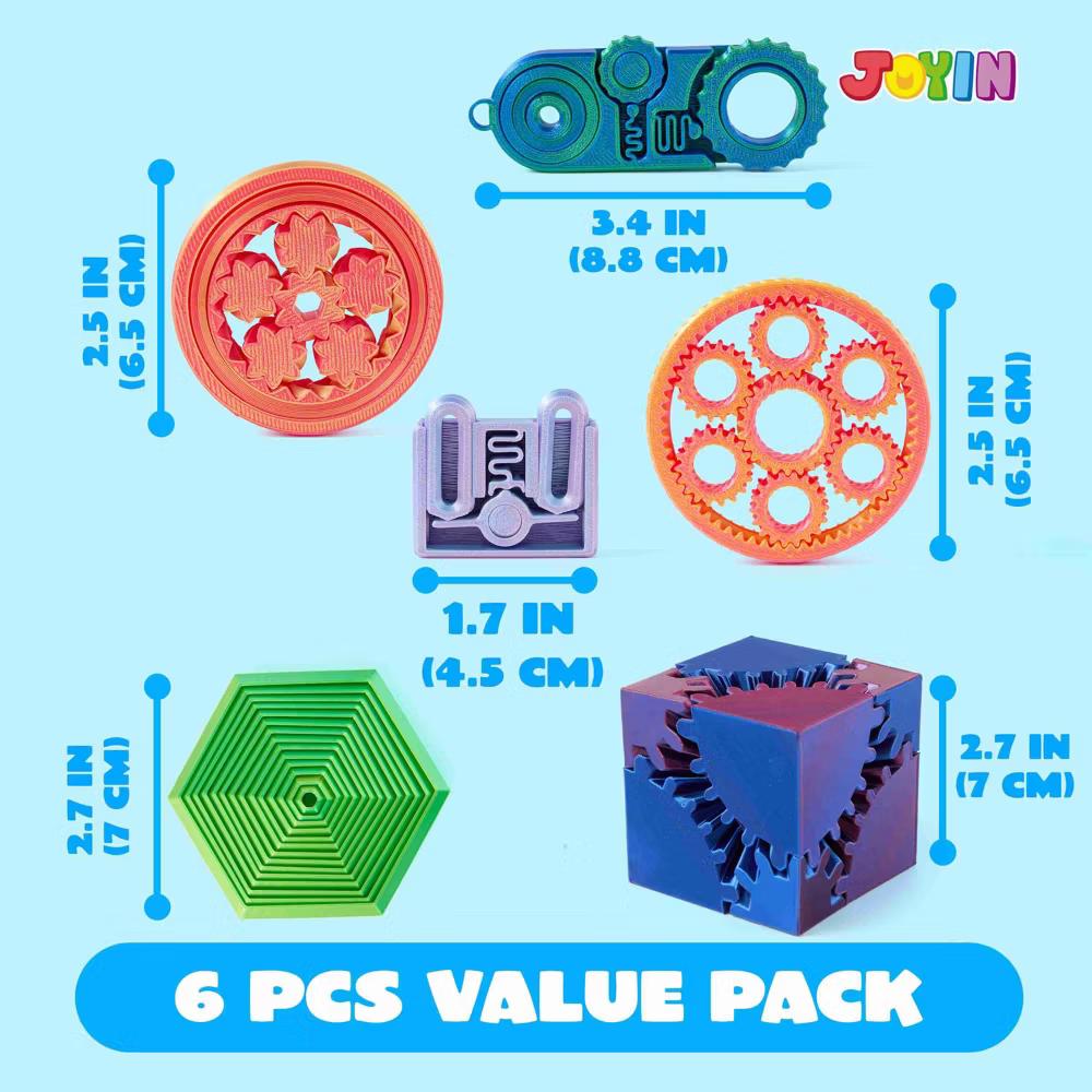 6PCS 3D Printed Fidget Toys Spin Fractal Click Gear Fidget Toy Metallic Color Favors ADHD, Autism, Kids&Adults, Party Favors Desktop Deco Gift - Image 2