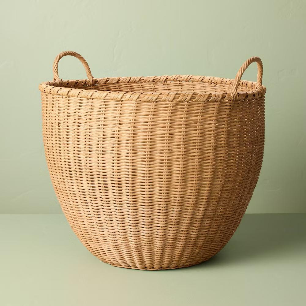 Round Woven Rattan Storage Basket with Handles - with Magnolia - Image 7
