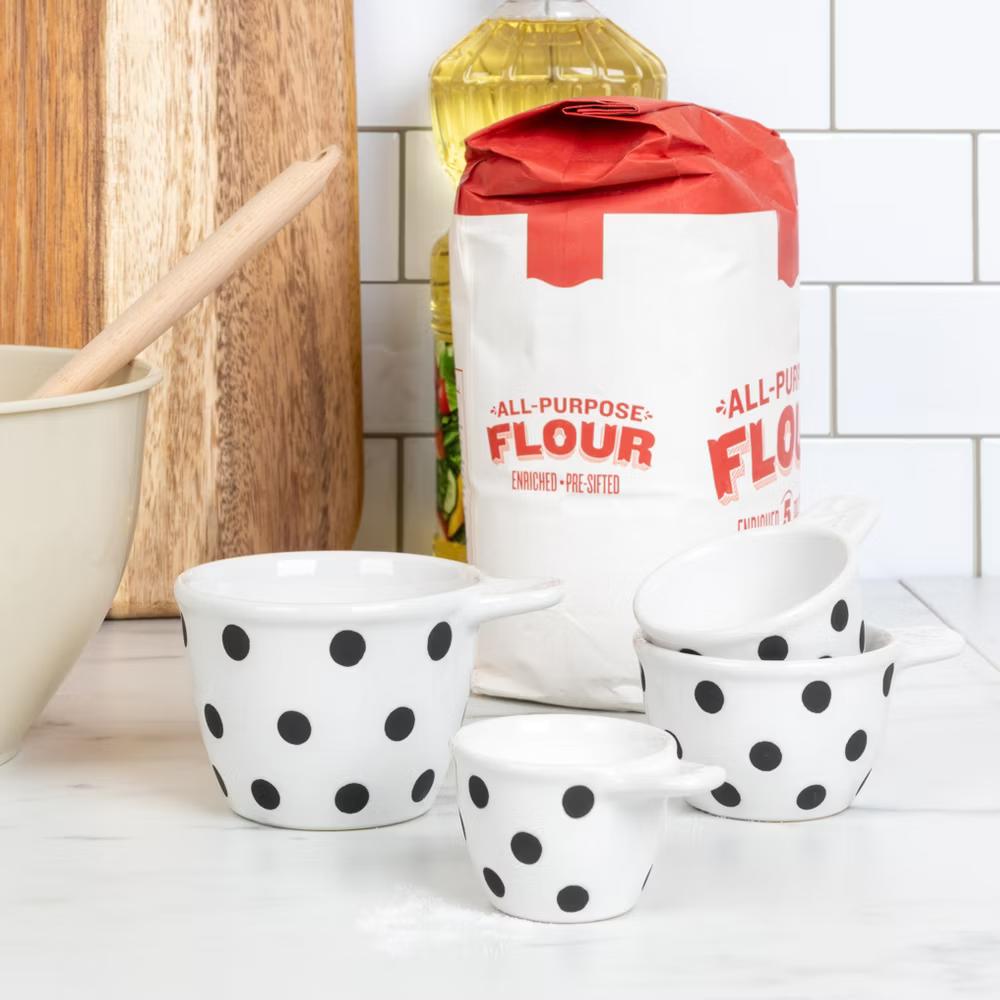 Storied Home Ceramic Measuring Cups with Polka Dots, Set of 4 Sizes, Black and White - Image 6