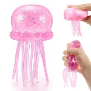 1Pcs Pink Jellyfish Glitter Squishy Stress Relief Squeeze Toys, Slow Rising Fidget Sensory Toy,Party Favors & Birthday Gifts for Kids Adults