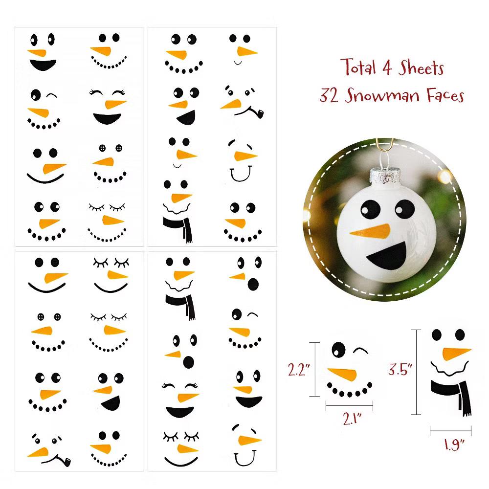 Snowman Face Stickers for Crafts, Christmas Decoration for Windows, Refrigerators, Water Bottles, Cups - Image 10