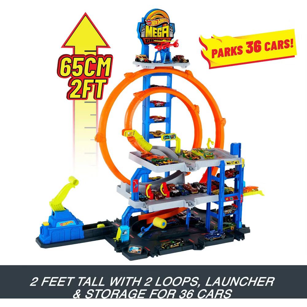 Mega Loop Garage Playset with 1 Die-Cast Toy Car and 1 Toy Helicopter in 1:64 Scale - Image 5