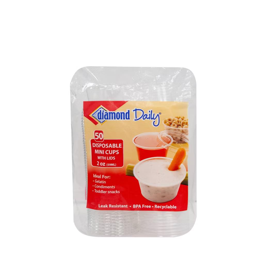 Diamond Multi-Purpose Mini Cups with Lids - 50ct: Clear, Solid Pattern, Portable, July 4th