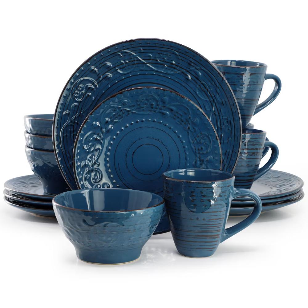 Malibu Sea Glass 16-Piece Dinnerware Set in Dark Green