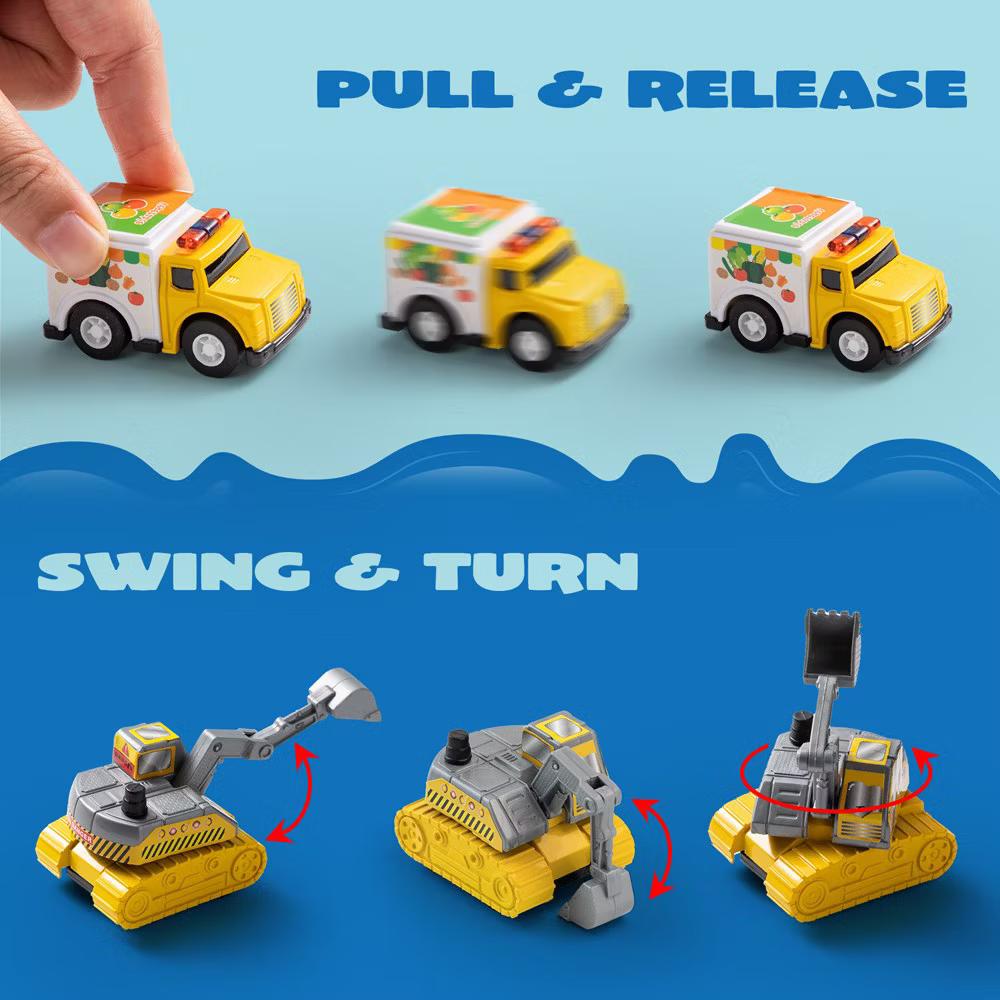 18 Pcs Friction Pull Back Play Car Vehicle Party Favors and Mini Excavator Toy Trucks Play Vehicles,Birthday Gifts for Boys Girls Ages 3 4 5 - Image 3