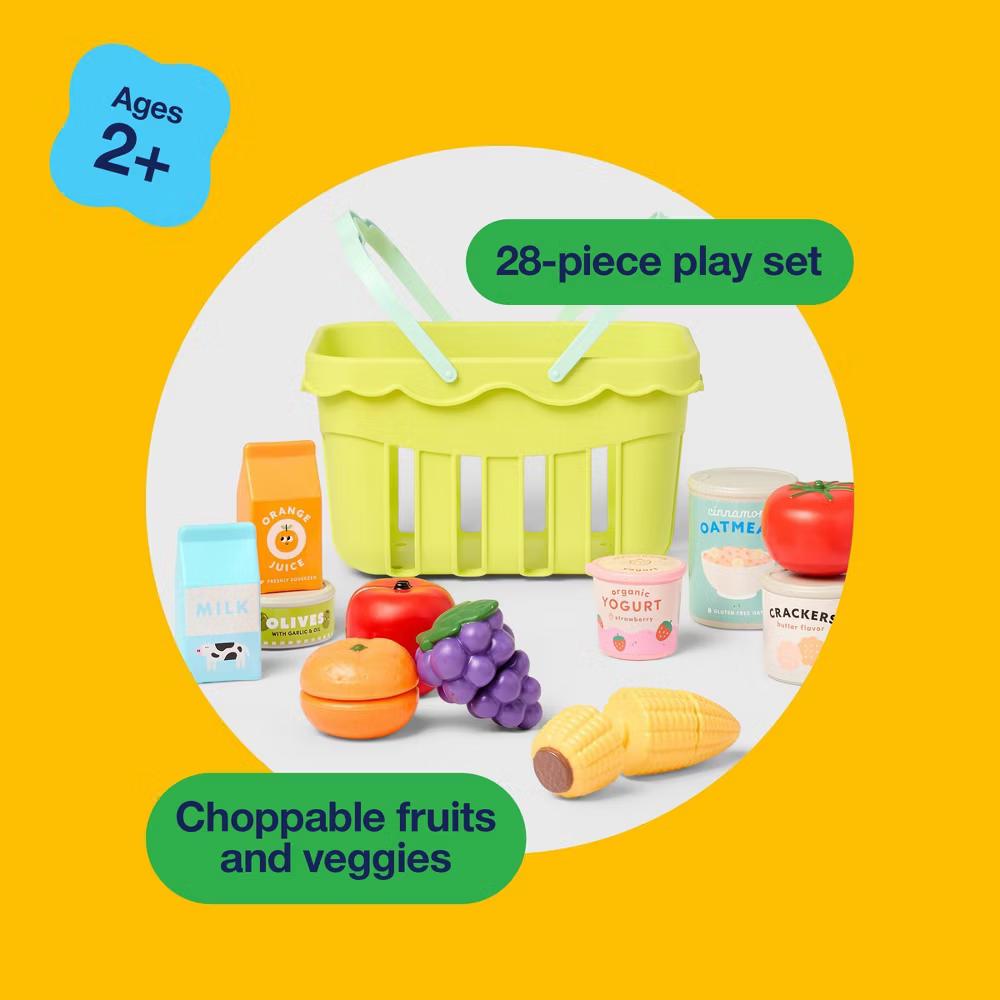 Grocery Basket with Play Food- 18 Piece - Plastic, Ages 2+, Includes Play Fruit & Vegetables - Image 6