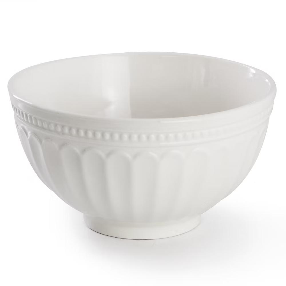 Embossed Arch and Dot Stoneware Dinnerware Set in White - Image 11
