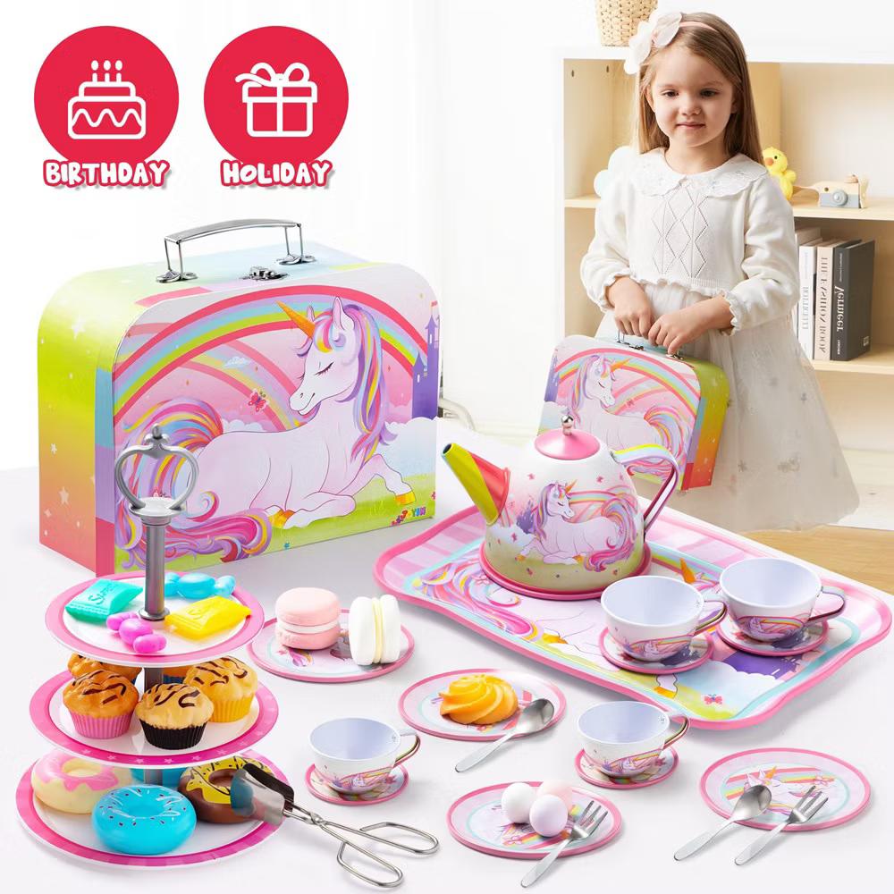 35Pcs Unicorn Tea Party Set for Kids, Pretend Play Toy with Teapot, Treats & Case for Ages 3-6, Easter Birthday Gift for Girls Ages 3 4 5 6 - Image 6