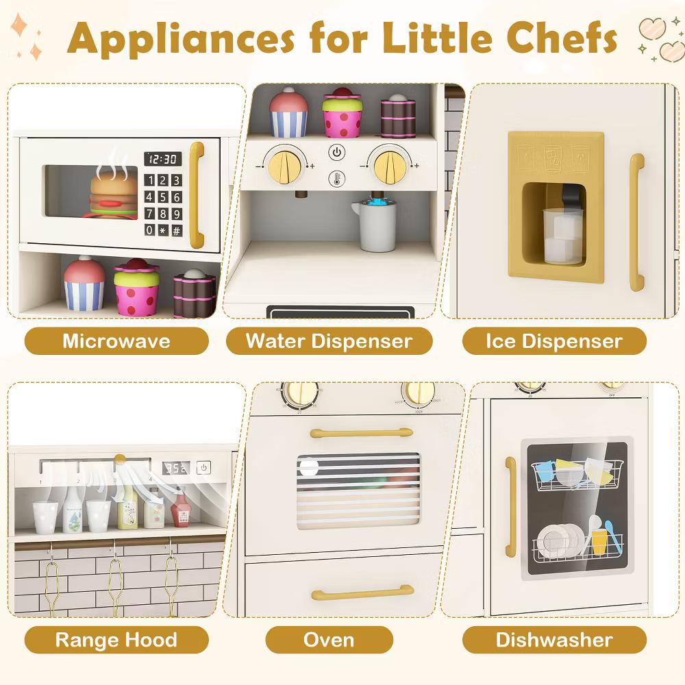 Kids Play Kitchen with Stoves, Light, Sound, Faucet, Sink, Ice Dispenser, Microwave - Image 6