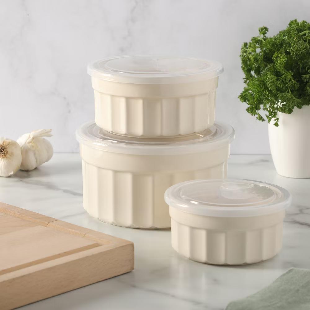 Martha Stewart Broadbrook 6 Piece Stoneware Meal Prep Container Set with Lids, Food Storage Bakeware, Ovenµwave&Dishwasher Safe, Cream - Image 9