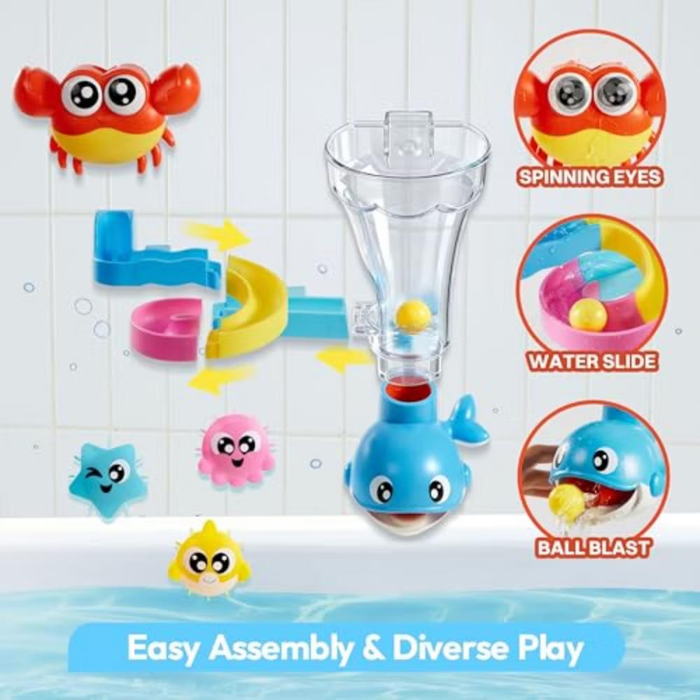 7-in-1 Bath Toy for Kids, Interactive Water Play with Crab, Whale, Fish & Slide Track for Toddlers, Pour Spray Bathtub Toys, Kids Birthday Gift - Image 6
