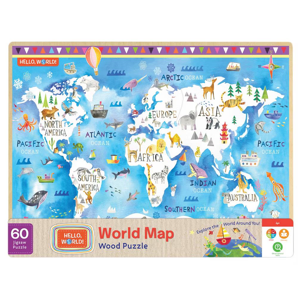 60 Piece Jigsaw Puzzle - Hello, World! Map Wood Puzzle - Image 4