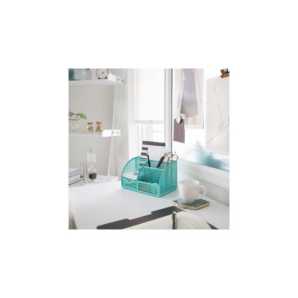 Blu Monaco Desk Organizer with Drawer - Small Metal Mesh Organizer Available in Aqua, Gold, and Pink - Image 10