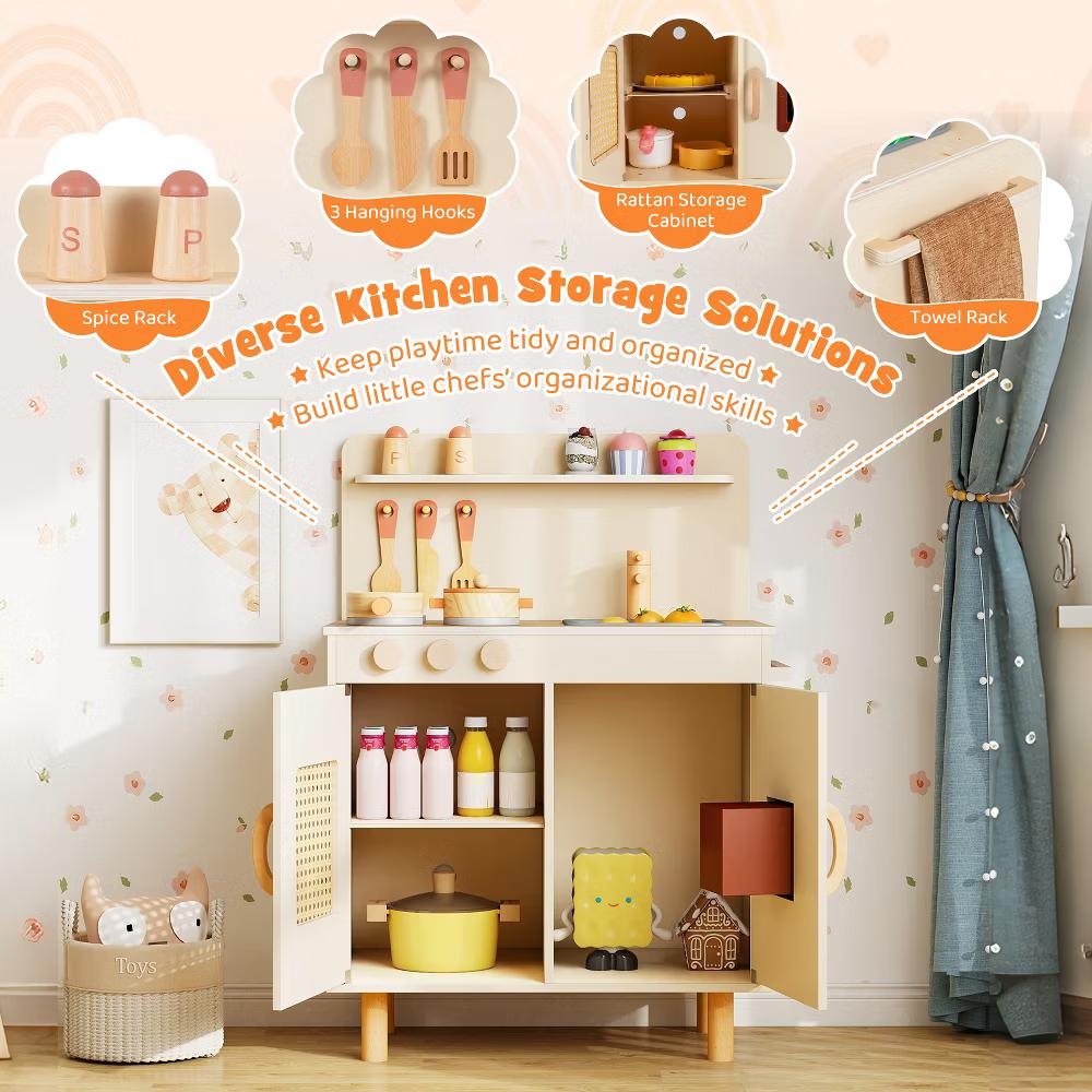 Play Kitchen w/Realistic Ice Maker Stove Accessories & Water Sink Storage - Image 11