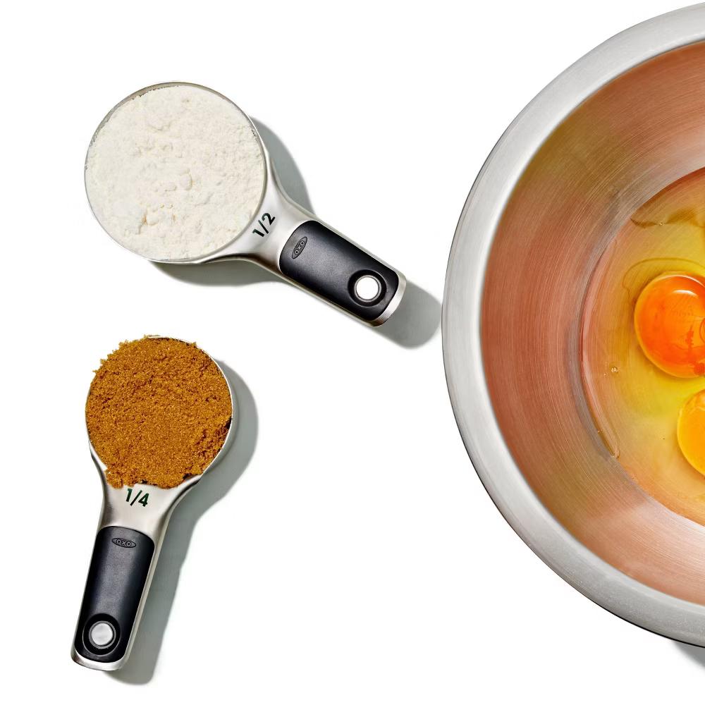 4pc Stainless Steel Magnetic Measuring Cups Set Black: Nesting Design, Dishwasher-Safe, Includes 1 Cup to 1/4 Cup - Image 2