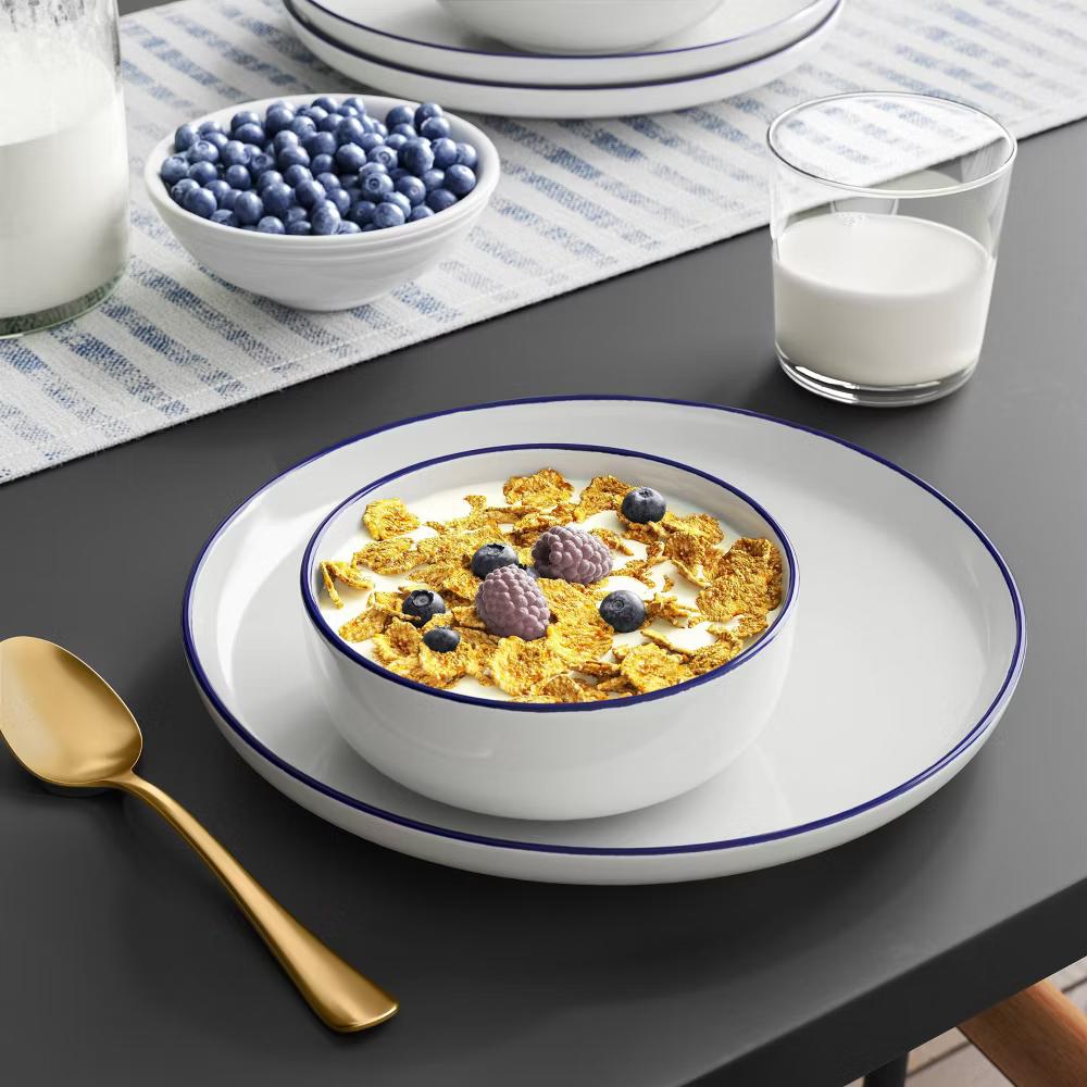 23.8oz Stoneware Cereal Bowl Blue Rim - Image 3