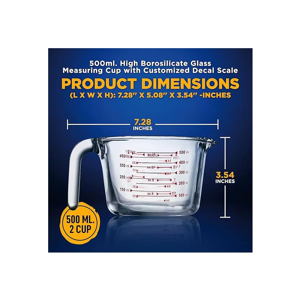 NutriChef High Borosilicate Glass Measuring Cup with Customized Decal Scale, 500 ml - Image 2