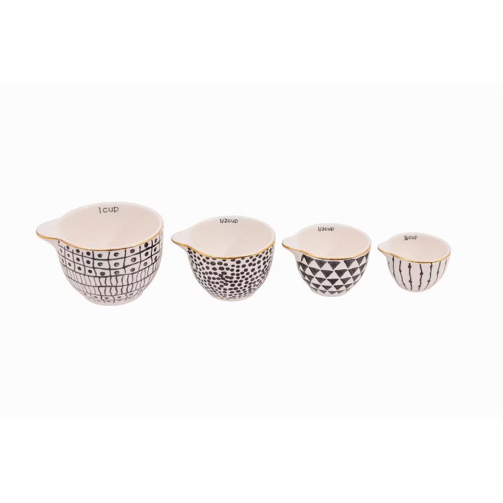 Storied Home Black & White Stoneware Measuring Cups with Gold Electroplating (Set of 4 Sizes)