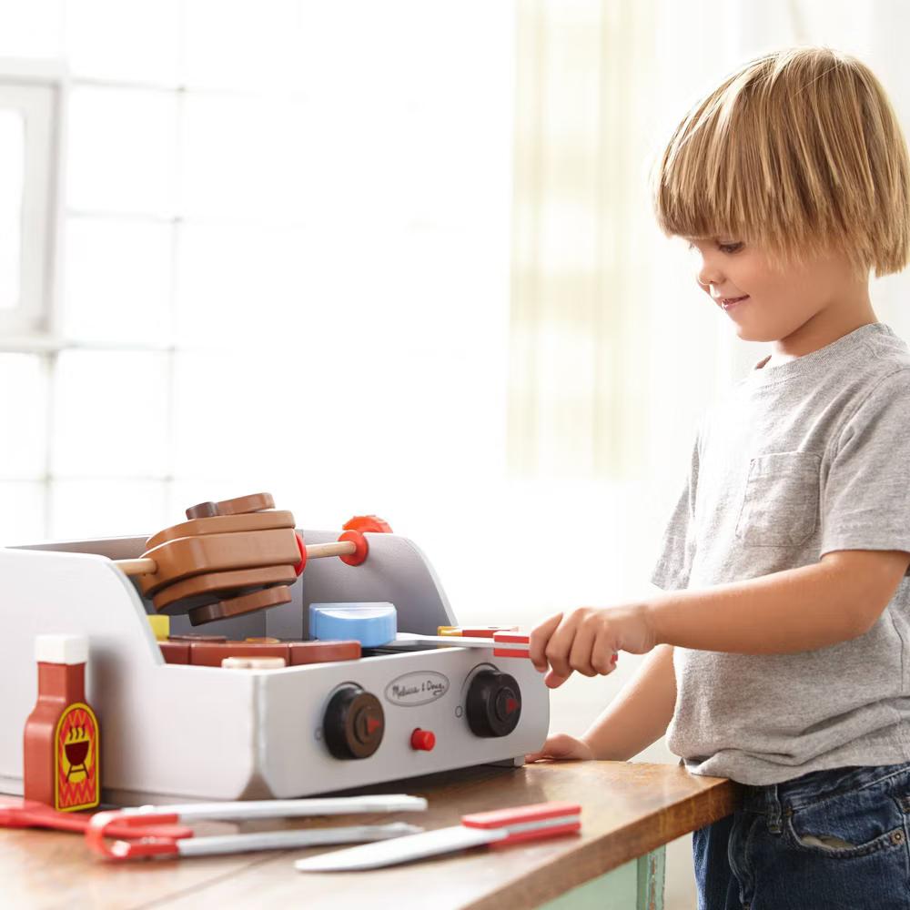 Rotisserie and Grill Wooden Barbecue Play Food Set (24pc): Toddler Creative Kitchen Accessories