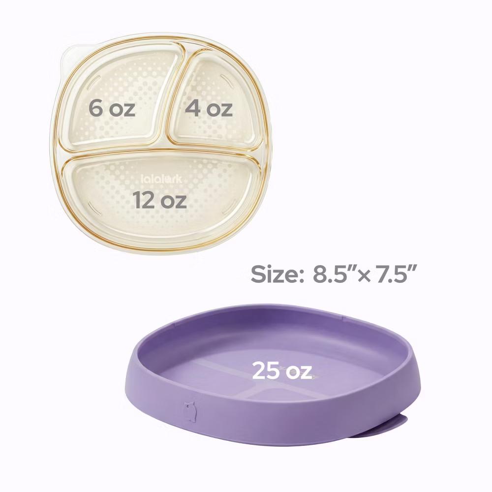 2PCS Baby Divided Dishes Plates with Suction Base for 0-3 Years Old Toddler BPA Free Non-Toxic PPSU Food Grade Silicone Microwave Iris Lilac - Image 4