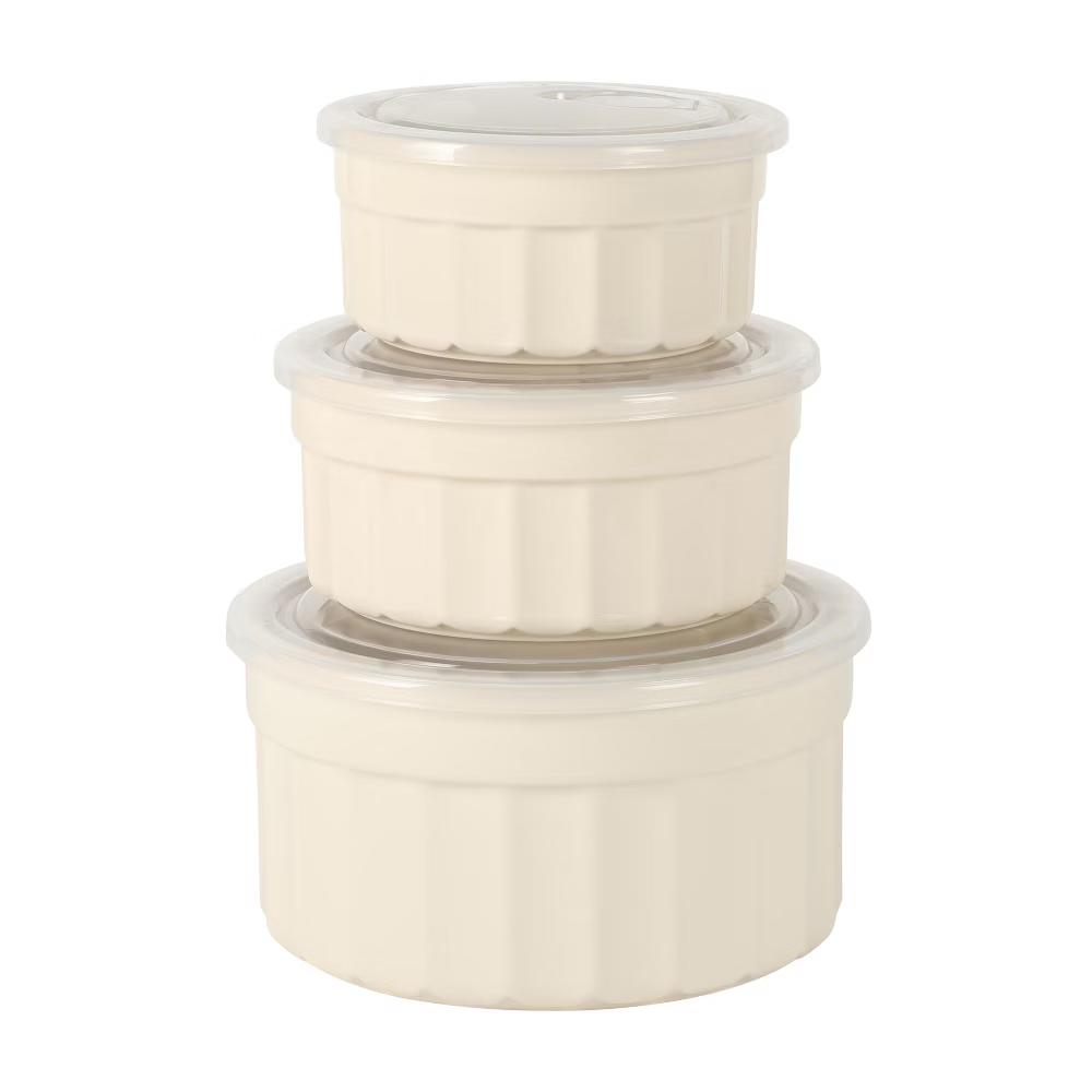 Martha Stewart Broadbrook 6 Piece Stoneware Meal Prep Container Set with Lids, Food Storage Bakeware, Ovenµwave&Dishwasher Safe, Cream - Image 16