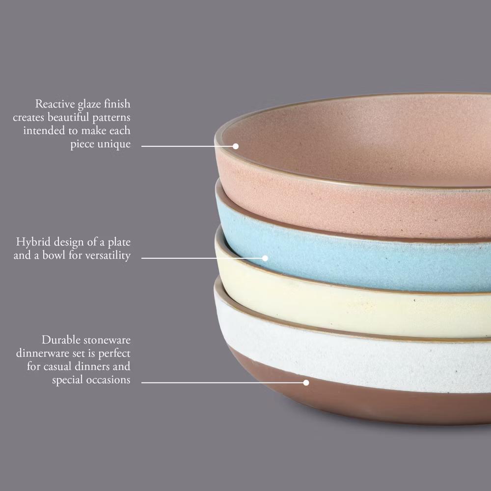 William Crest 4pc 8.5" Stoneware Dinner Bowls, Reactive Glaze, Large Soup/Pasta/Salad, Microwave & Dishwasher Safe - Image 8