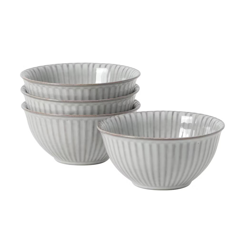 Cereal Bowls Set of 4, 6-Inch Stoneware Soup Bowls, Reactive Glaze Ribbed Bowl Set - Image 14