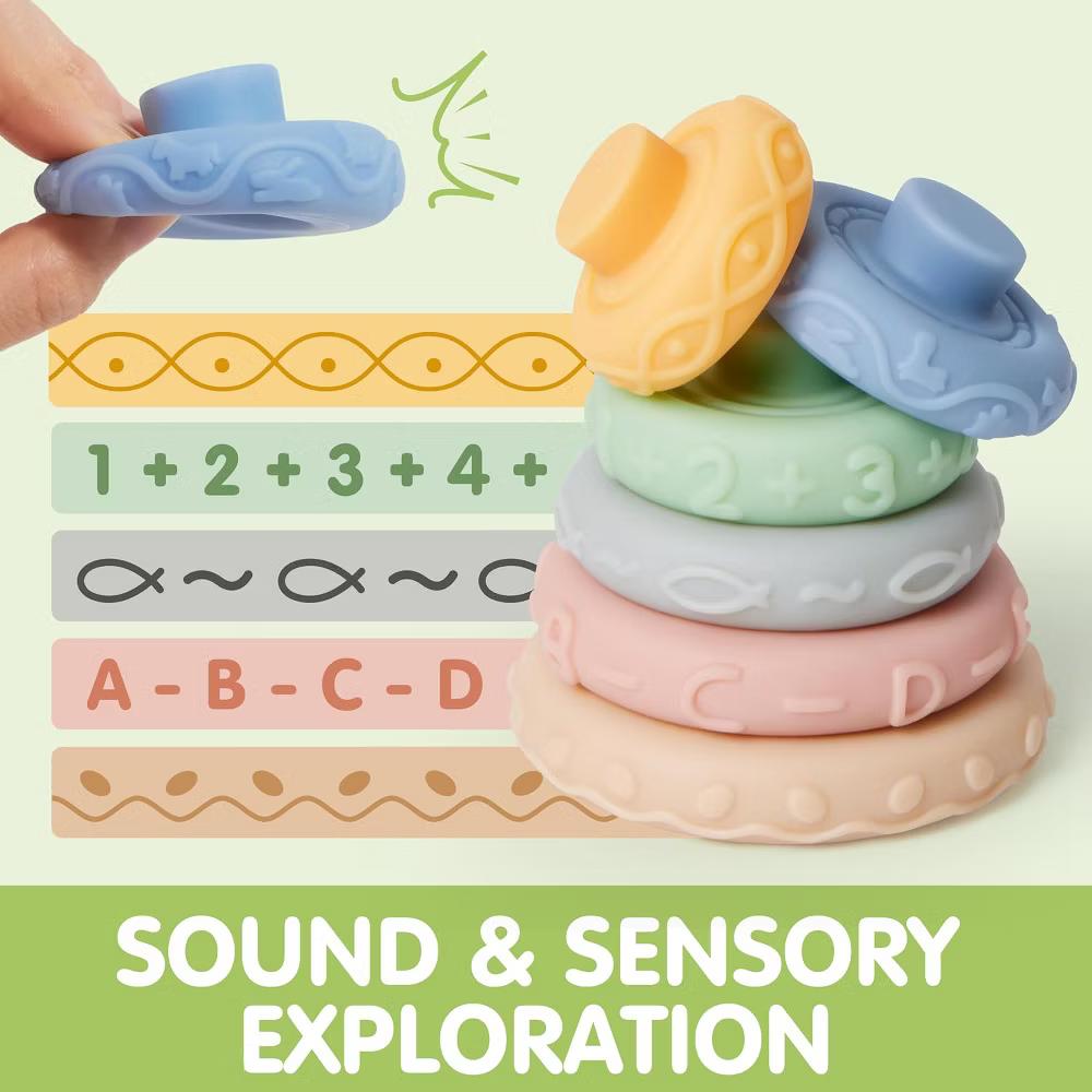 Montessori Toys for Baby 0-3-6-12 Months, 4-in-1 Food-Grade Sensory Toys, Infant Stacking Circles Teether, Learning Gifts for Baby Girls Boys - Image 3