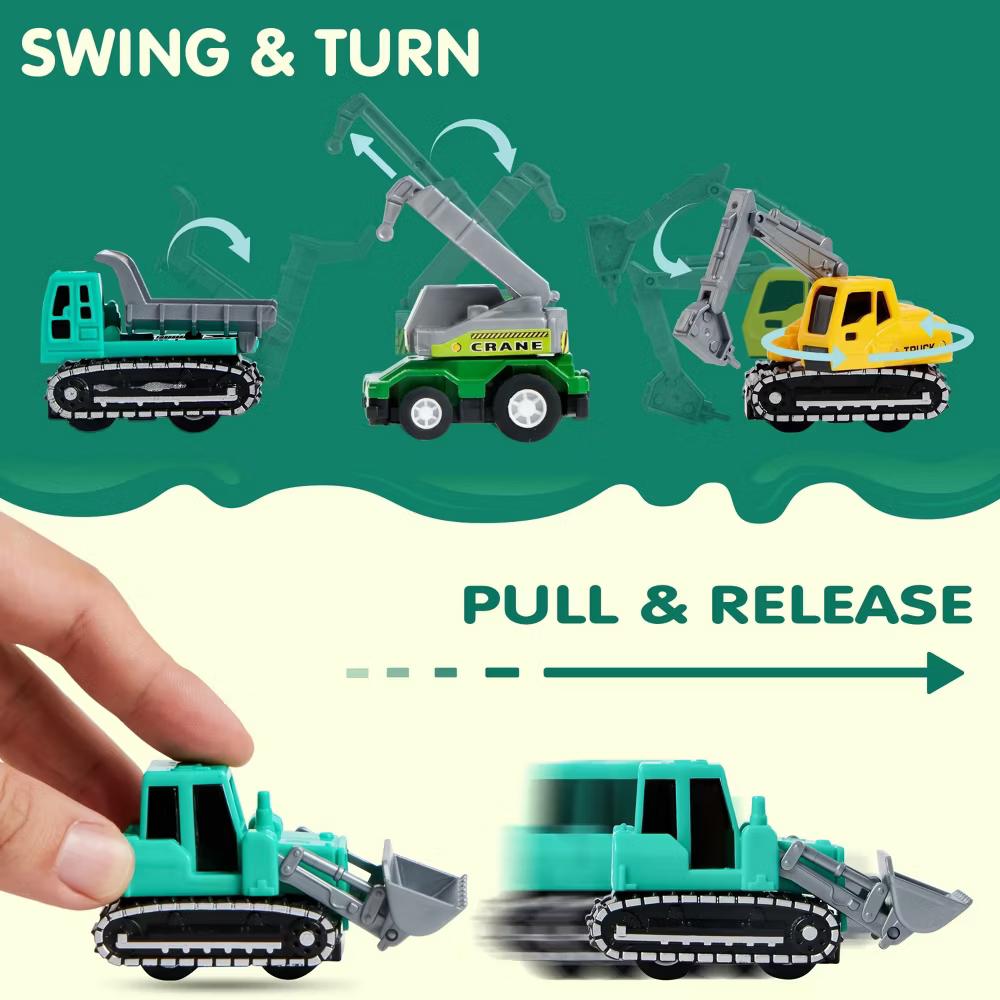 18 Pcs Toy Cars for kids, Friction Pull Back Play Car Vehicle Party Favors, Mini Excavator Toy Trucks for Boys 2 3 4 5 6 Years Old - Image 5