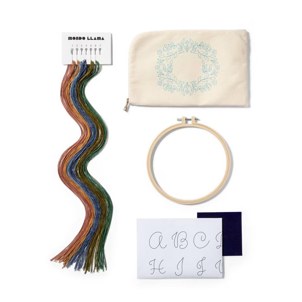 Embroidery Pouch Kit - Craft Activity Kit with Floss & Needle, Art & Design Theme, Adult Knitting Set