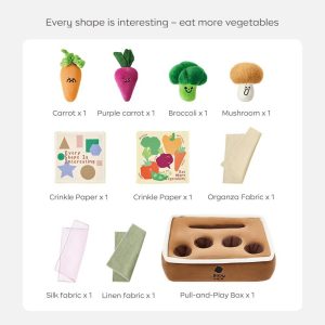 Bc Babycare Pull & Play Activity Sensory Toy Tissue Box Toy, Veggies-Shaped with Crinkle Fabrics, Design for Sensory Learning