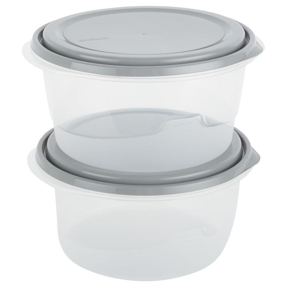 EveryWare Round Food Storage Containers - 15.7 Cups - 4pcs/2ct - Gray: Leak-Resistant, 2 Containers With Lids - Image 3