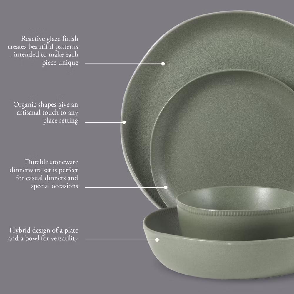 Menlo Park 16-Piece Stoneware Dinnerware Set – Reactive Glaze, Embossed Plates and Bowls, Service for 4 - Image 8