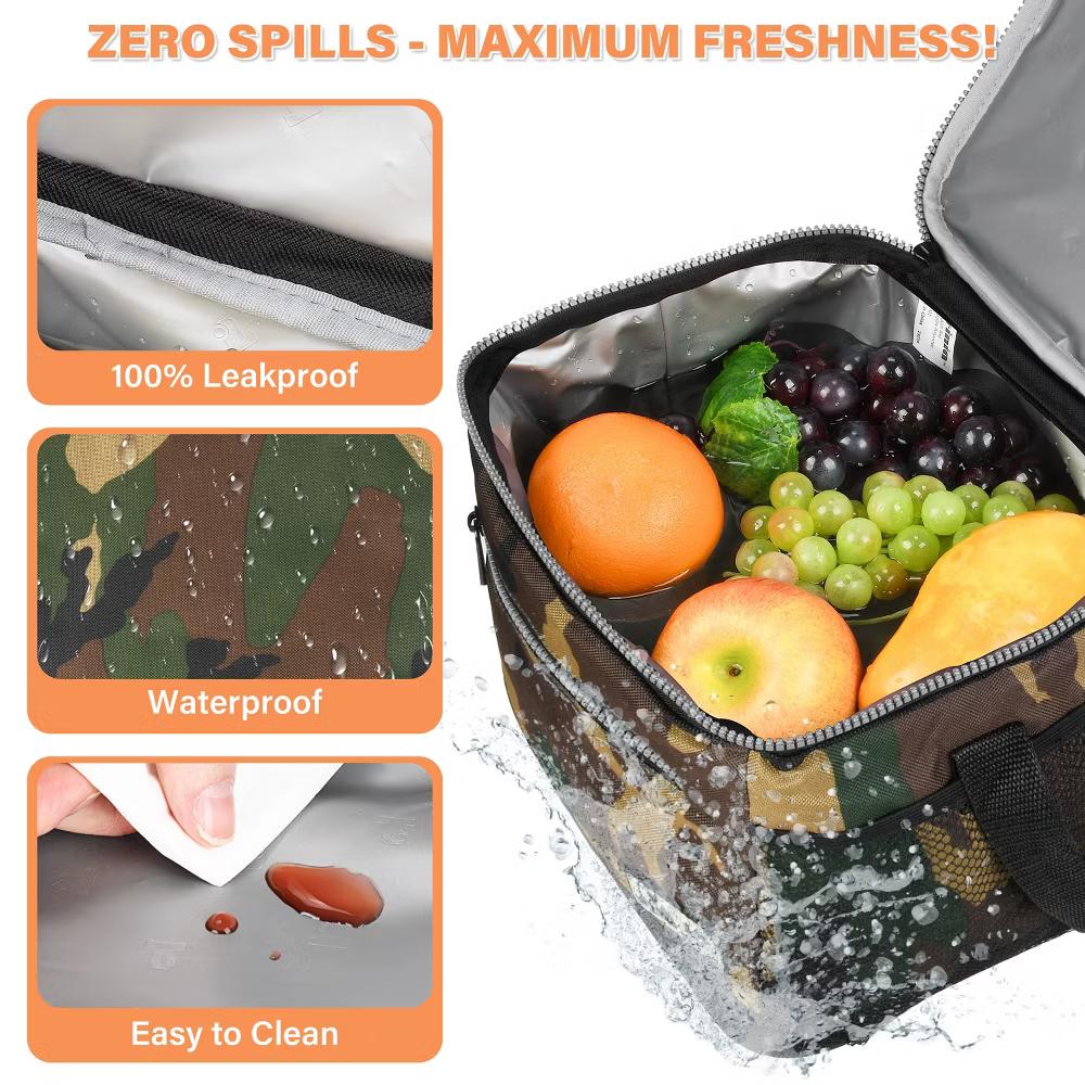 9.3" Insulated Lunch Bag with Water Bottle Pocket, Leakproof 20 Cans Lunch Tote with Front Zipper Pocket, Zipper Closure Lunch Box - Image 4