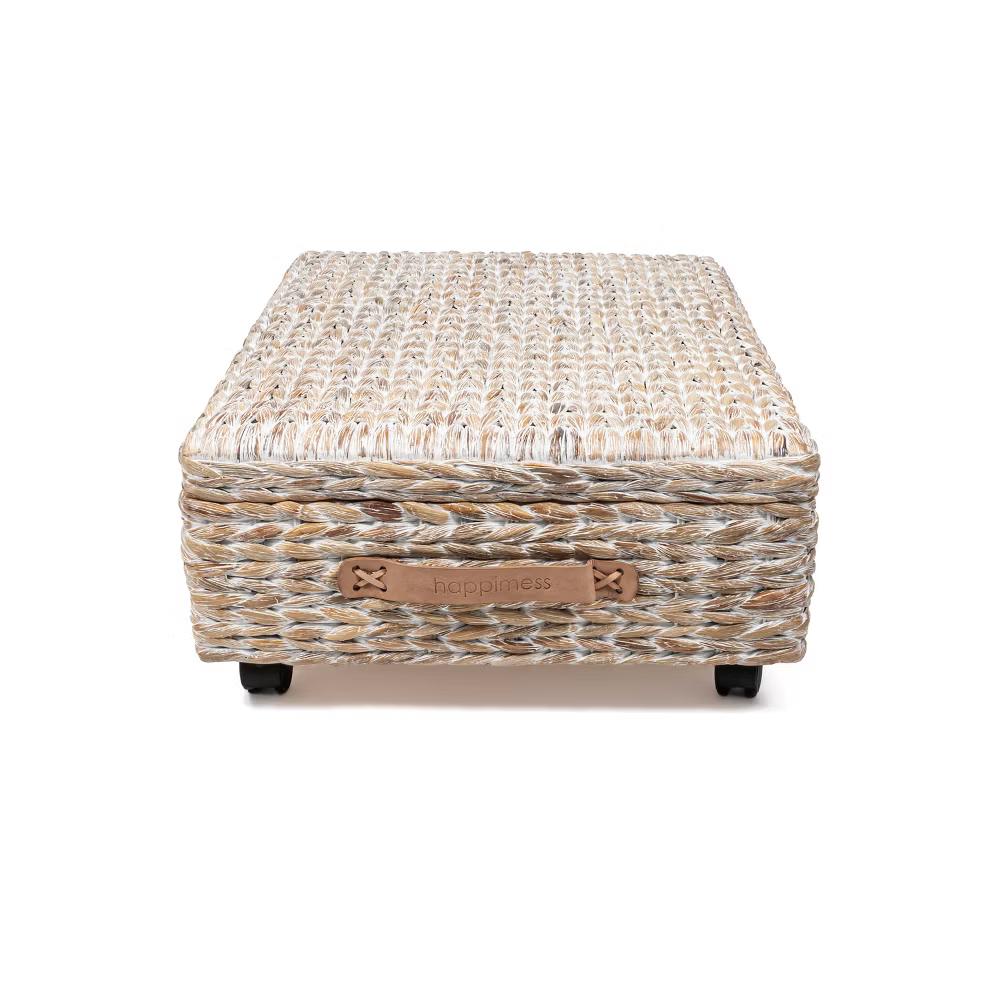 happimess Chett Minimalist Hand-Woven Hyacinth/Wood Underbed Storage Bin with Wheels and Handles - Image 29