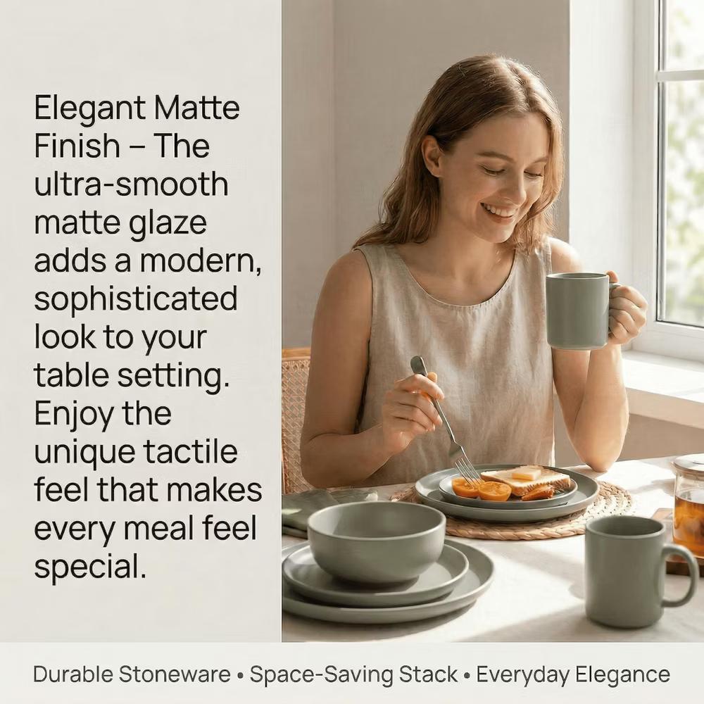 12-Piece Stoneware Dinnerware Set with Mugs, Microwave & Dishwasher Safe, Non-Toxic Dish Set, Plate Set, Stackable Matte Glaze Kitchenware for 3 - Image 22