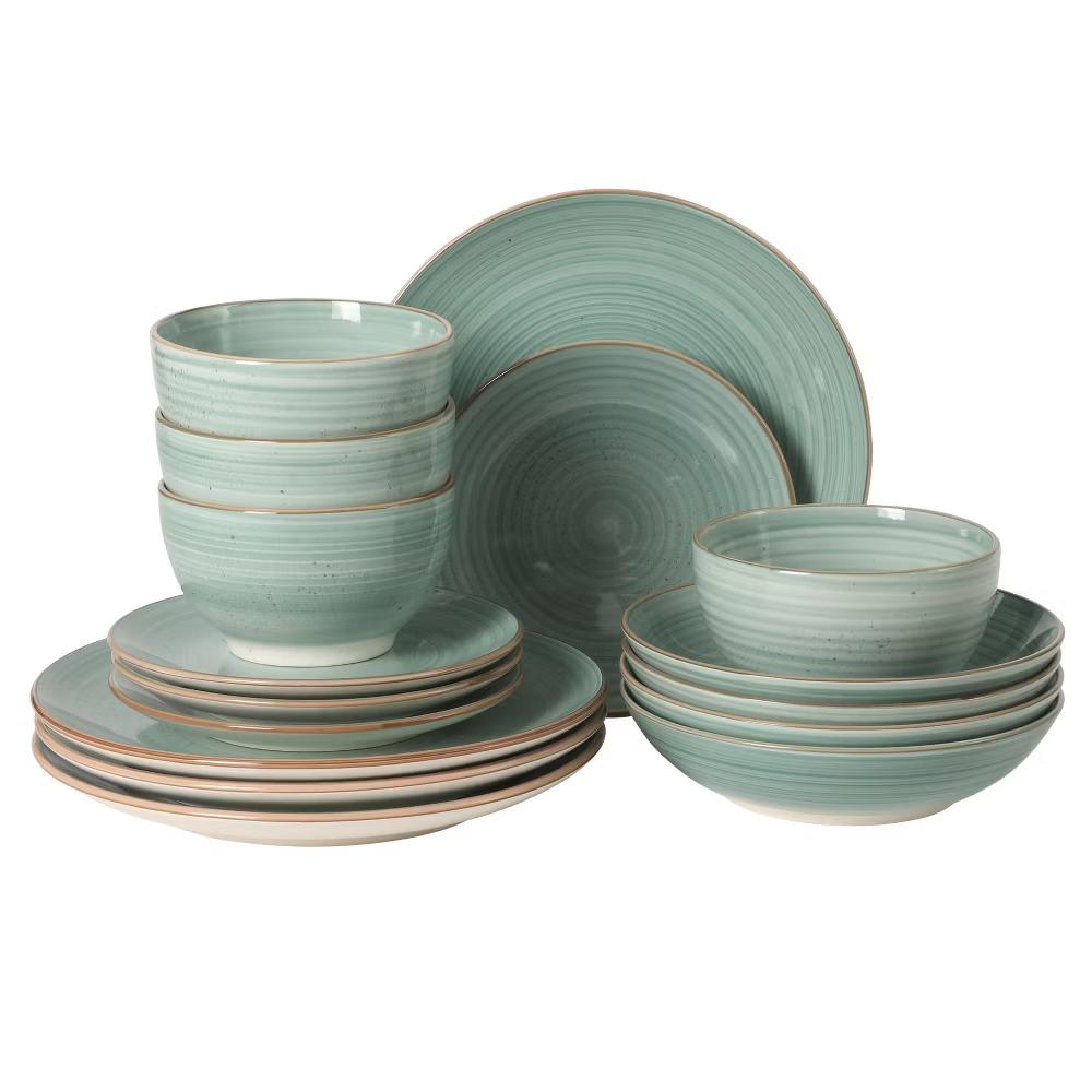 Stonebury 16 Piece Plates and Bowls Assorted Color Dishes - Handpainted Stoneware Dinnerware Set - Service for 4 - Image 18