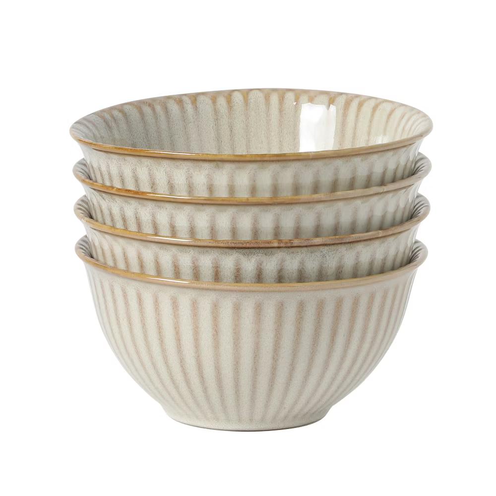 Cereal Bowls Set of 4, 6-Inch Stoneware Soup Bowls, Reactive Glaze Ribbed Bowl Set - Image 2