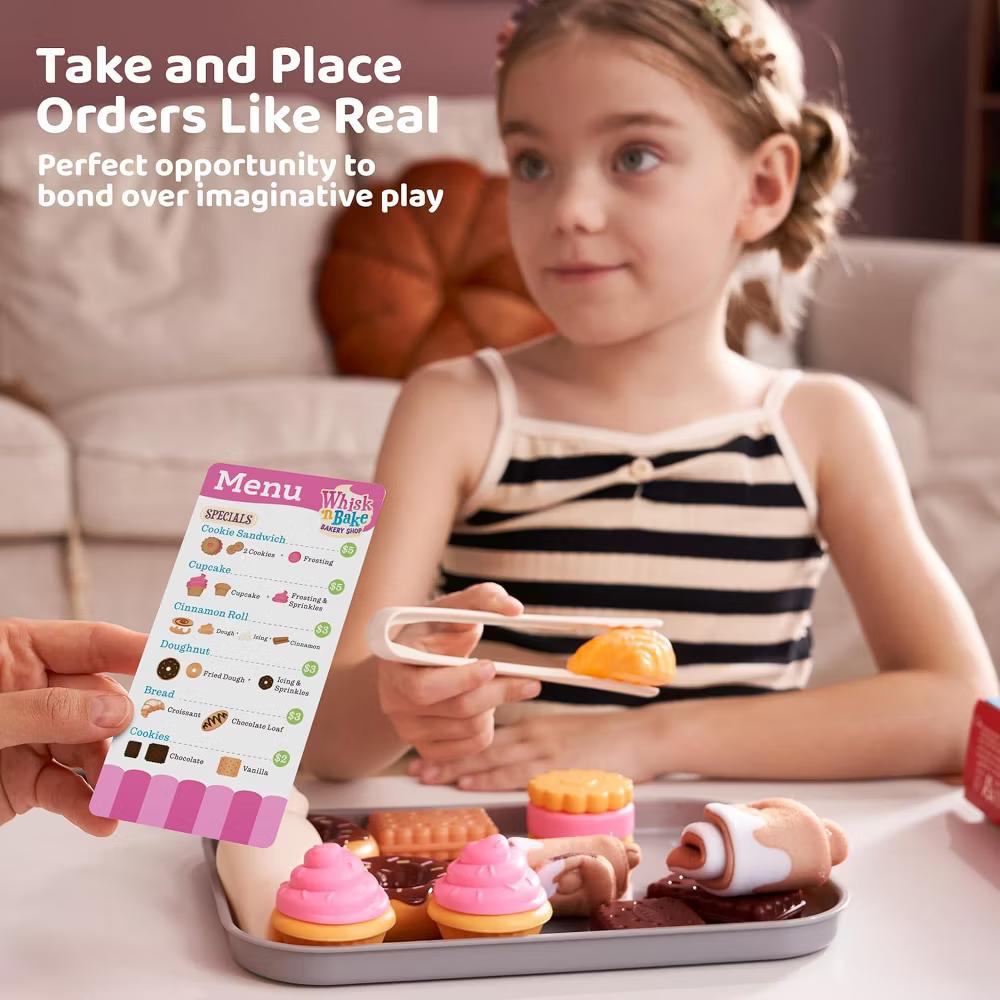 Toddler Pretend Play Bakery Set - 17PCS Kitchen Toys with Cookies, Tray & Money for Learning Imagination, Christmas Birthday Gift for Boys Girls - Image 6