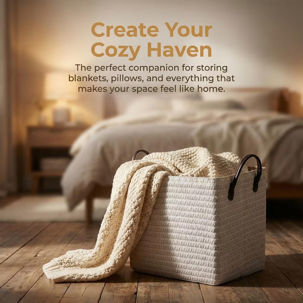 Woven Storage Basket for Clothes Shoes Organizer Bin with Handles - Image 22
