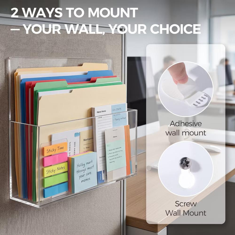 2 PCS Clear Acrylic Wall File Holder Adhesive Mount Office Document Organizer - Image 5