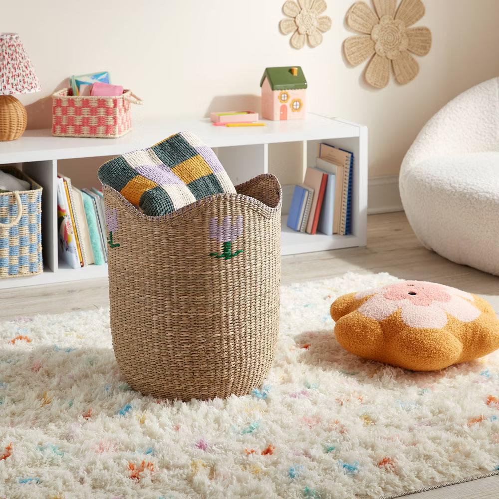 Woven Kids' Storage Basket with Flower - Image 2