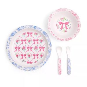 4pc Melamine Itzy Bistro Toddler Feeding Dining Set, Plate, Bowl, Fork and Spoon