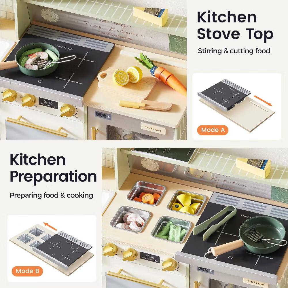 BistroSwitch Wooden Play Kitchen & Pretend Restaurant, Kids Kitchen Playset with Chef Hat & Storage - Image 13