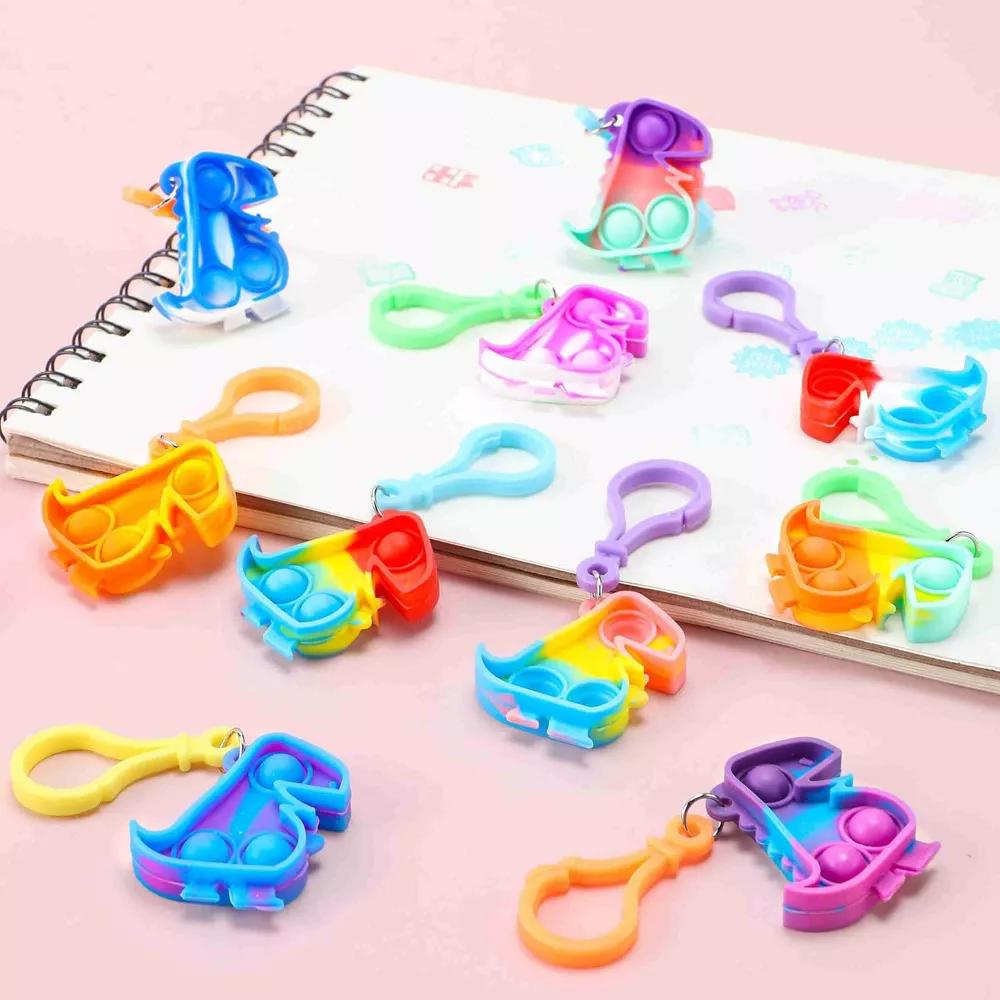 30 Pack Kids Party Favors Dinosaur Pop Fidget Keychain Mini Fidget Toys, Stress Relief Sensory Toy, Classroom Prizes, Bulk Gifts for Christmas - Image 2