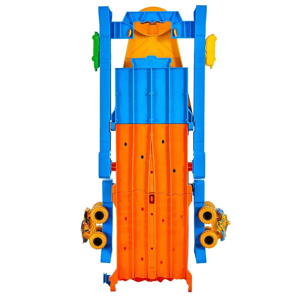 Monster Trucks Dual Terrain Raceway, 4 Feet Long with 2 Toy Trucks & 2 Crushed Cars Toy Vehicle Playsets