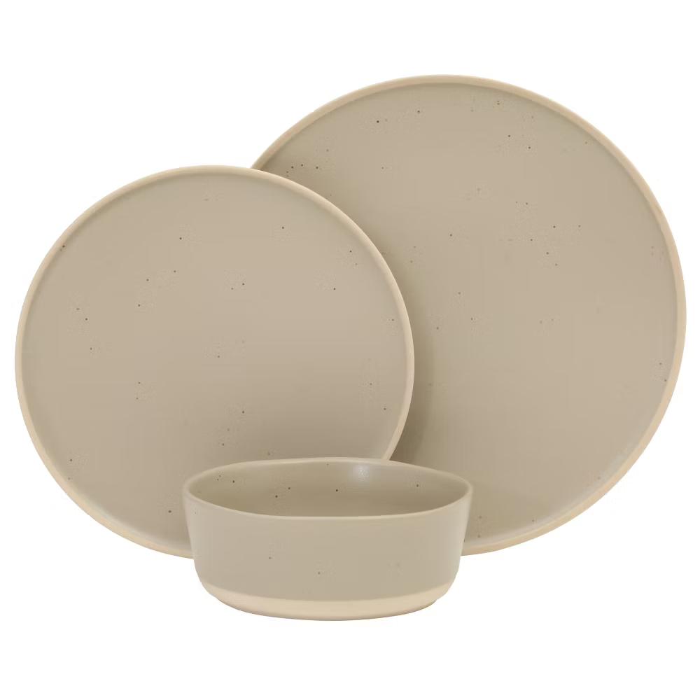 Abbey Circle 12 PiecePlates and Bowls (Service for 4) Reactive Matte Glaze Dishes Stoneware Ceramic Dinnerware Set - Image 7