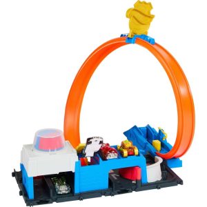 City Super Police Station Playset with Police Toy Car & Adjustable Track Loop 1:64 Scale