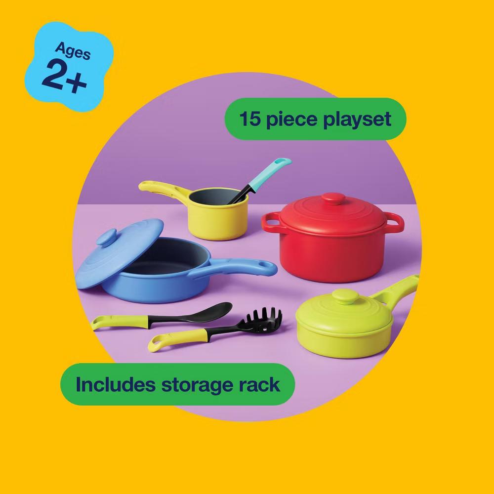Pots & Pans Set - Creativity & Problem Solving, Fine Motor Skills, 16-Piece Plastic Set - Image 6