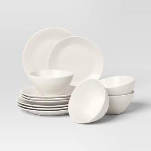 12pc Stoneware Aralia Dinnerware Set Sour Cream